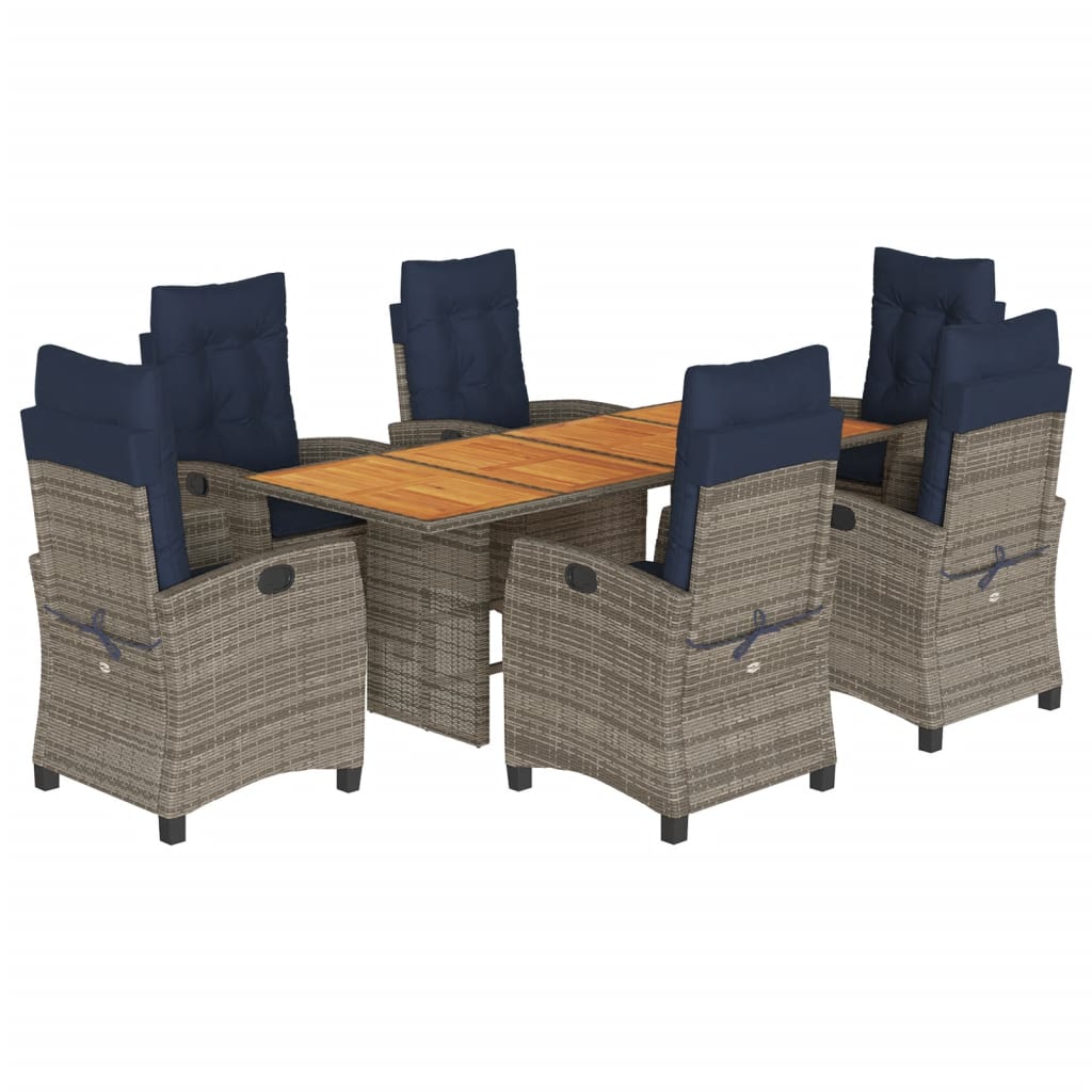 7 Piece Garden Dining Set with Cushions Grey Poly Rattan (US only)