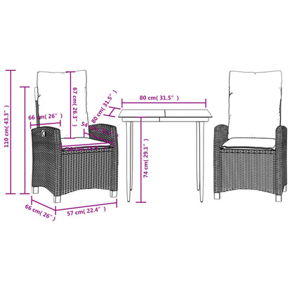 3 Piece Garden Dining Set with Cushions Grey Poly Rattan (US only)