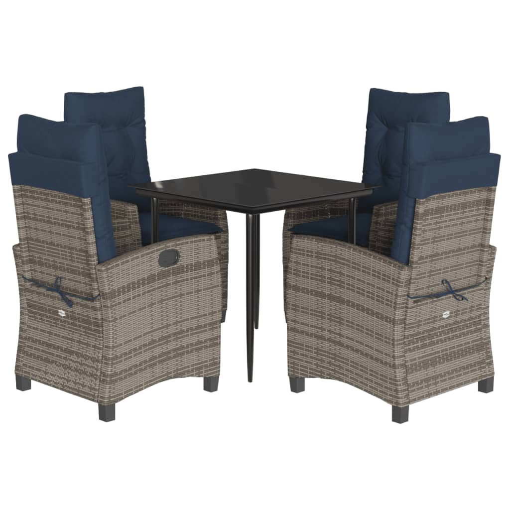 5 Piece Garden Dining Set with Cushions Grey Poly Rattan (US only)