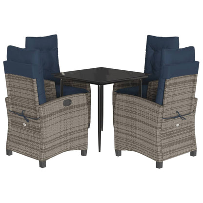 5 Piece Garden Dining Set with Cushions Grey Poly Rattan (US only)