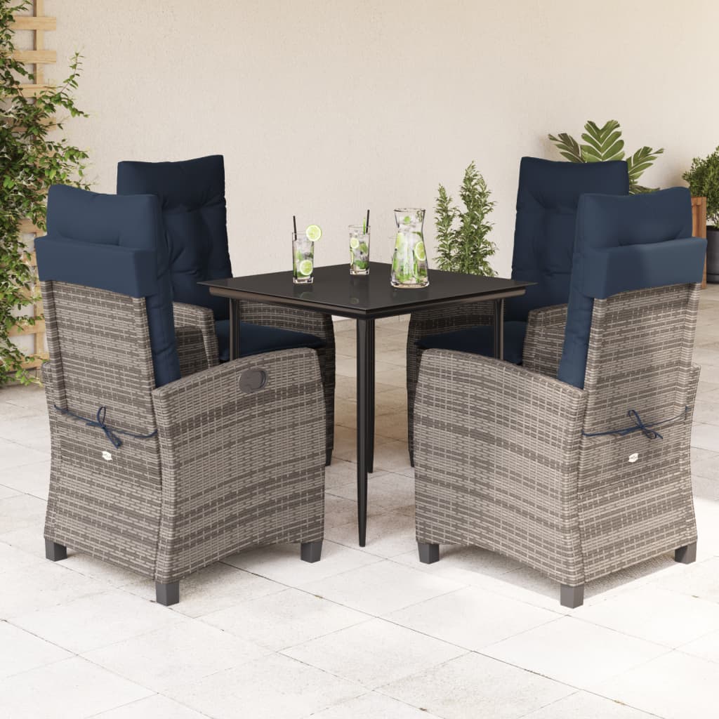 5 Piece Garden Dining Set with Cushions Grey Poly Rattan (US only)