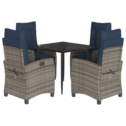 5 Piece Garden Dining Set with Cushions Grey Poly Rattan (US only)