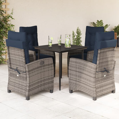 5 Piece Garden Dining Set with Cushions Grey Poly Rattan (US only)