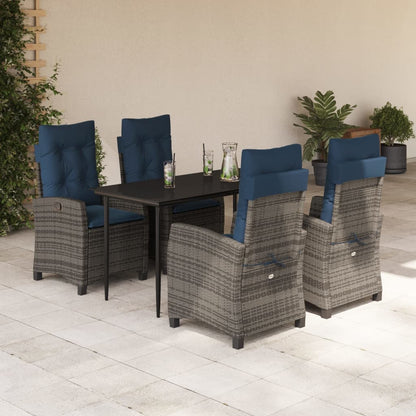 5 Piece Garden Dining Set with Cushions Grey Poly Rattan (US only)
