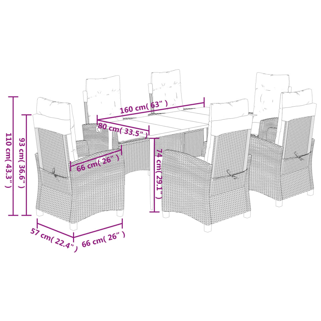 7 Piece Garden Dining Set with Cushions Grey Poly Rattan (US only)