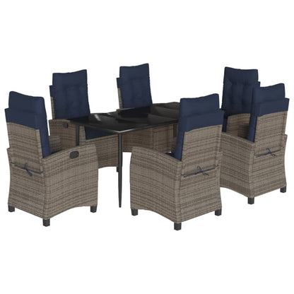 7 Piece Garden Dining Set with Cushions Grey Poly Rattan (US only)