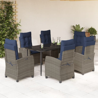 7 Piece Garden Dining Set with Cushions Grey Poly Rattan (US only)