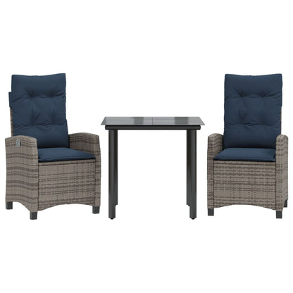 3 Piece Garden Dining Set with Cushions Grey Poly Rattan (US only)