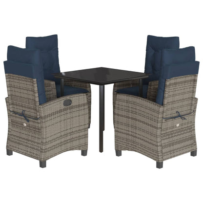 5 Piece Garden Dining Set with Cushions Grey Poly Rattan (US only)