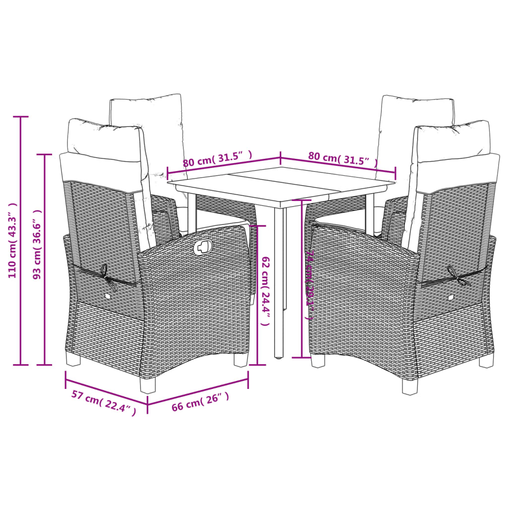 5 Piece Garden Dining Set with Cushions Grey Poly Rattan (US only)