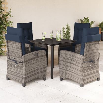 5 Piece Garden Dining Set with Cushions Grey Poly Rattan (US only)