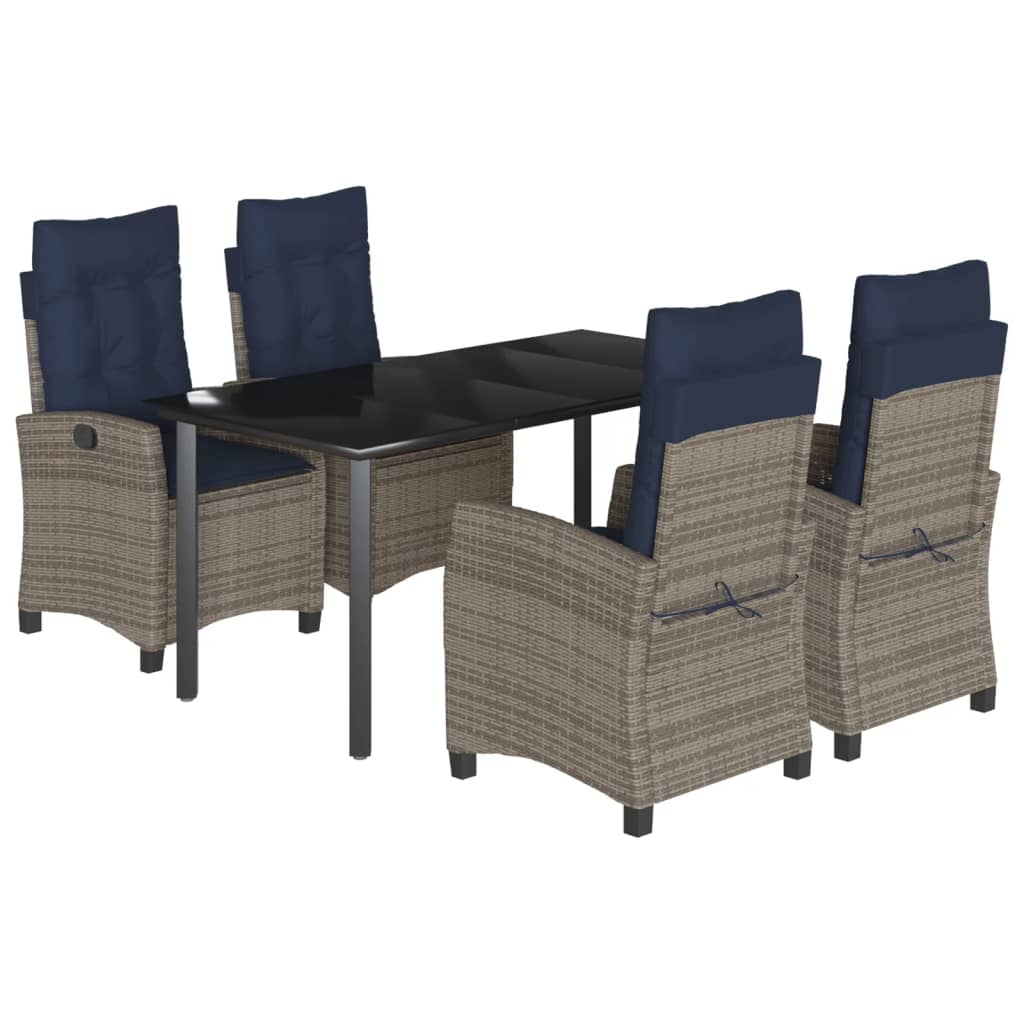 5 Piece Garden Dining Set with Cushions Grey Poly Rattan (US only)
