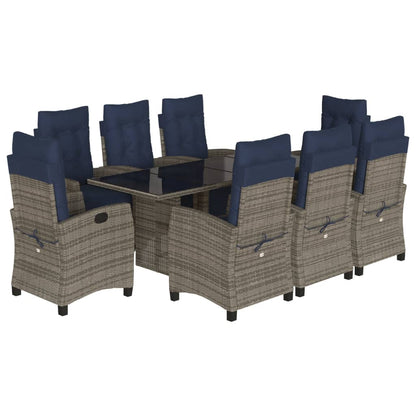 9 Piece Garden Dining Set with Cushions Grey Poly Rattan (US only)