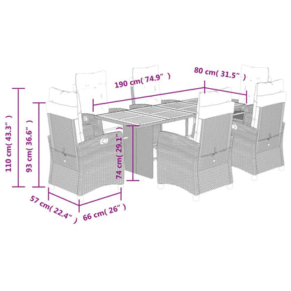 7 Piece Garden Dining Set with Cushions Grey Poly Rattan (US only)
