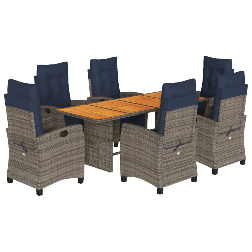 9 Piece Garden Dining Set with Cushions Grey Poly Rattan (US only)