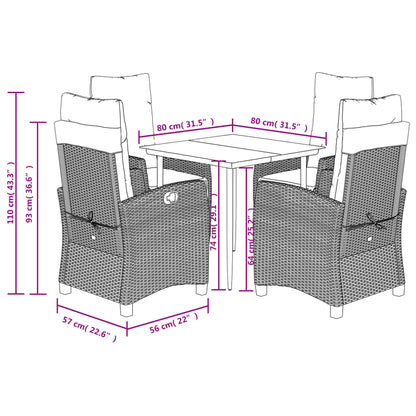 5 Piece Garden Dining Set with Cushions Grey Poly Rattan (US only)
