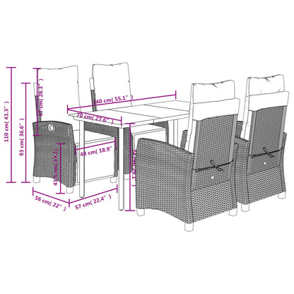 5 Piece Garden Dining Set with Cushions Grey Poly Rattan (US only)