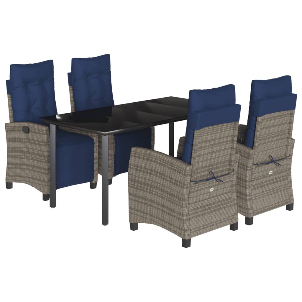 5 Piece Garden Dining Set with Cushions Grey Poly Rattan (US only)
