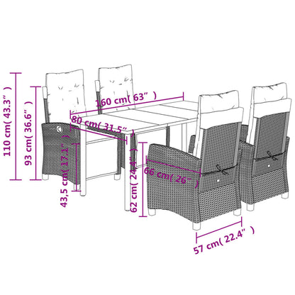 5 Piece Garden Dining Set with Cushions Grey Poly Rattan (US only)