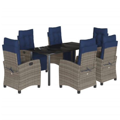 7 Piece Garden Dining Set with Cushions Grey Poly Rattan (US only)