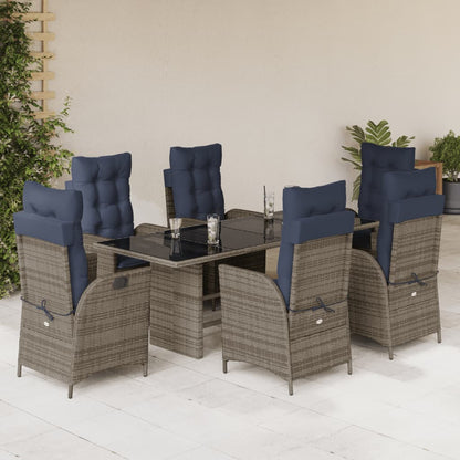 7 Piece Garden Dining Set with Cushions Grey Poly Rattan (US only)
