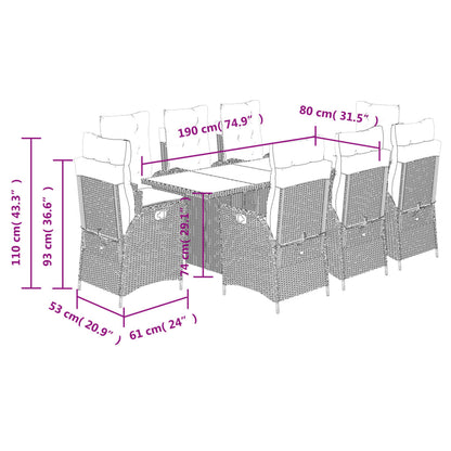 9 Piece Garden Dining Set with Cushions Grey Poly Rattan (US only)