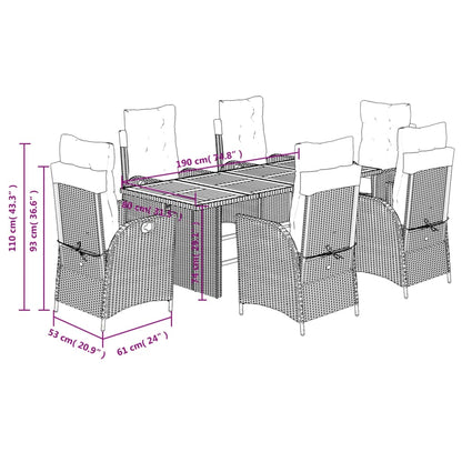 7 Piece Garden Dining Set with Cushions Grey Poly Rattan (US only)
