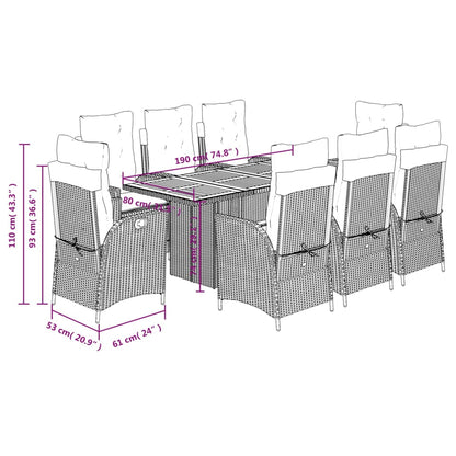 9 Piece Garden Dining Set with Cushions Grey Poly Rattan (US only)