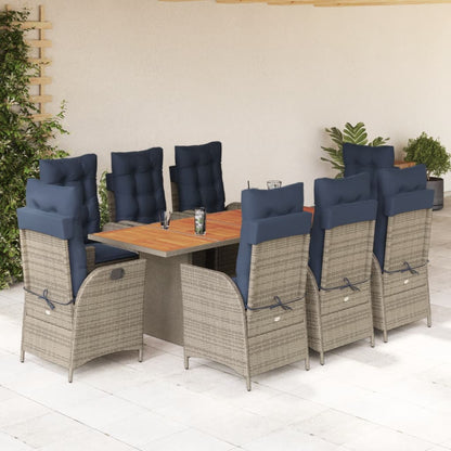 9 Piece Garden Dining Set with Cushions Grey Poly Rattan (US only)