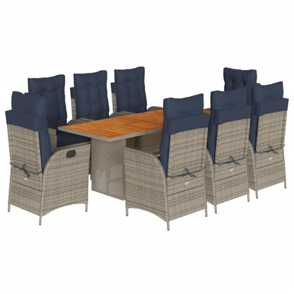 9 Piece Garden Dining Set with Cushions Grey Poly Rattan (US only)