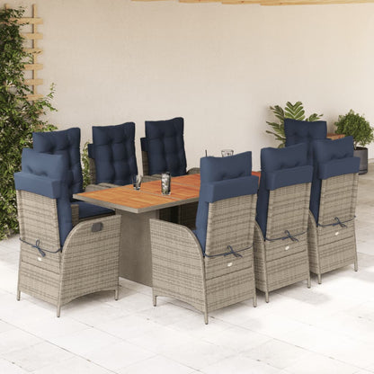 9 Piece Garden Dining Set with Cushions Grey Poly Rattan (US only)