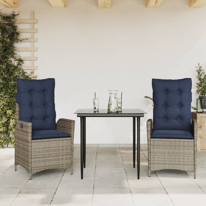 3 Piece Garden Dining Set with Cushions Grey Poly Rattan (US only)
