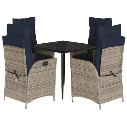 5 Piece Garden Dining Set with Cushions Grey Poly Rattan (US only)