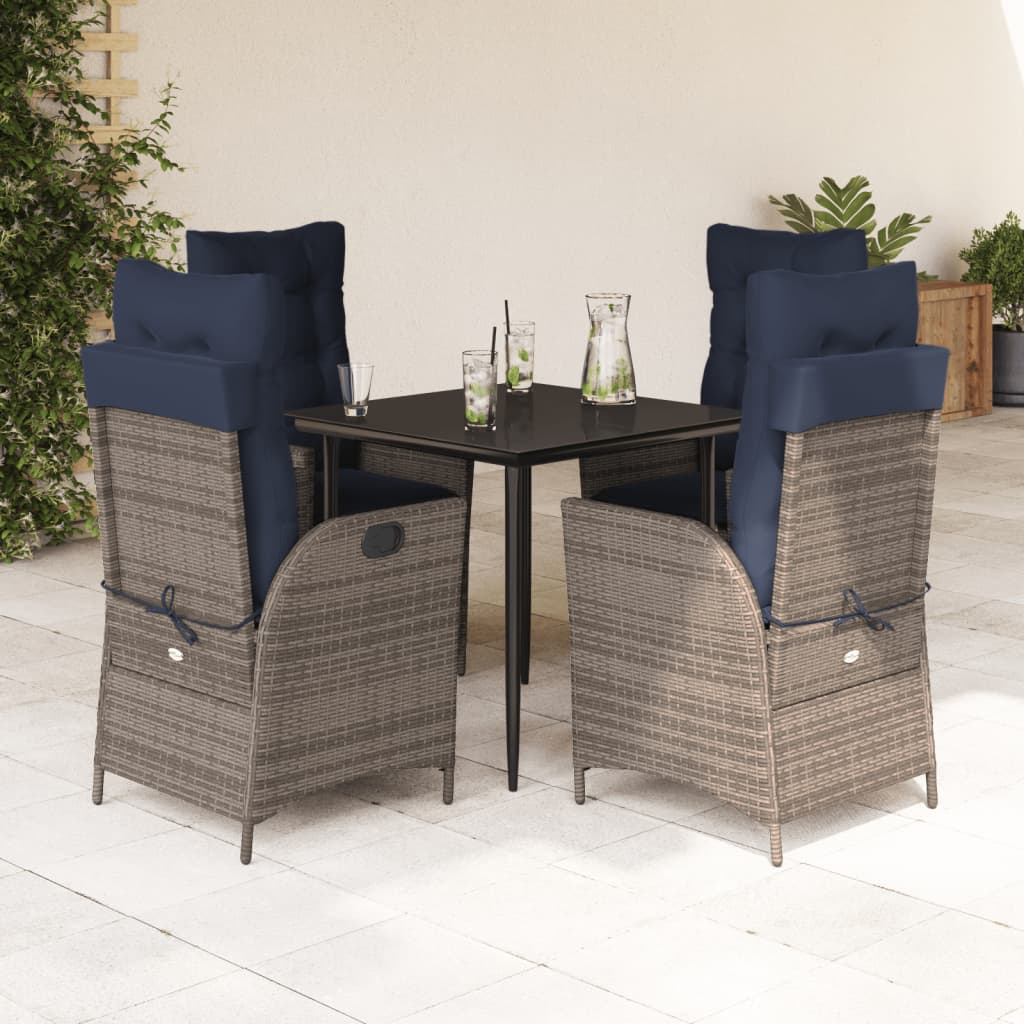 5 Piece Garden Dining Set with Cushions Grey Poly Rattan (US only)