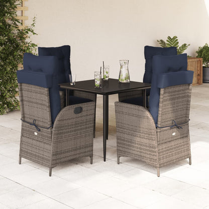 5 Piece Garden Dining Set with Cushions Grey Poly Rattan (US only)