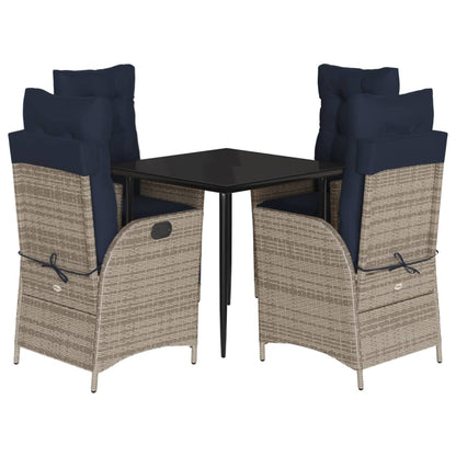 5 Piece Garden Dining Set with Cushions Grey Poly Rattan (US only)