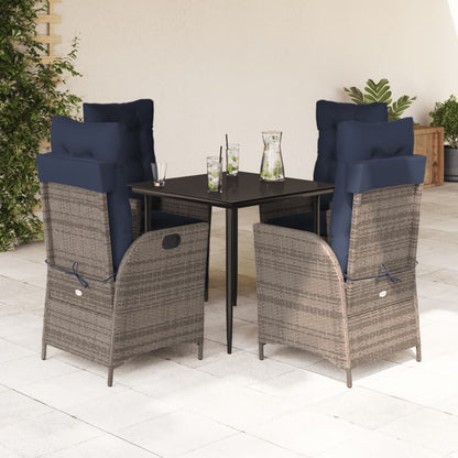 5 Piece Garden Dining Set with Cushions Grey Poly Rattan (US only)