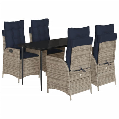 5 Piece Garden Dining Set with Cushions Grey Poly Rattan (US only)