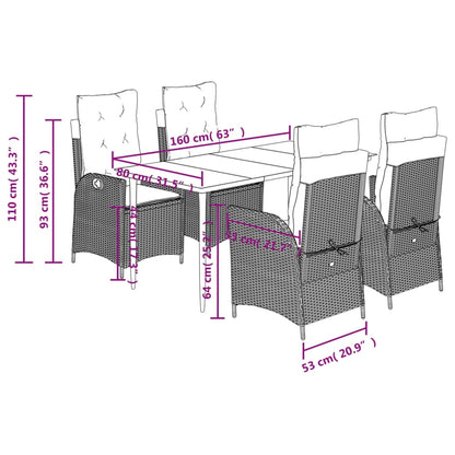 5 Piece Garden Dining Set with Cushions Grey Poly Rattan (US only)