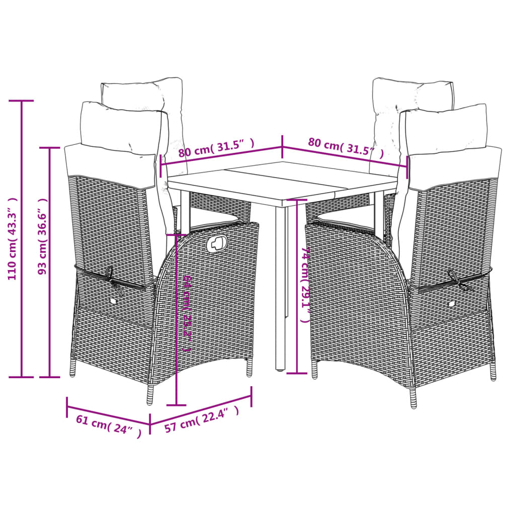 5 Piece Garden Dining Set with Cushions Grey Poly Rattan (US only)
