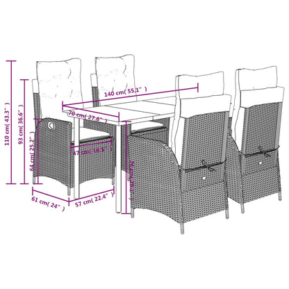 5 Piece Garden Dining Set with Cushions Grey Poly Rattan (US only)