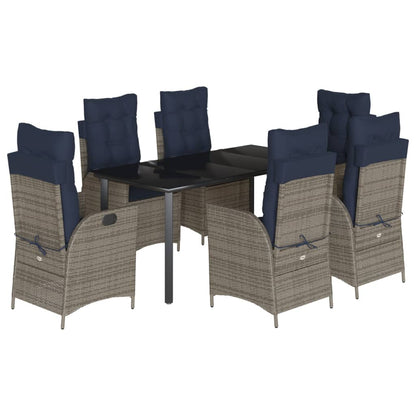 7 Piece Garden Dining Set with Cushions Grey Poly Rattan (US only)