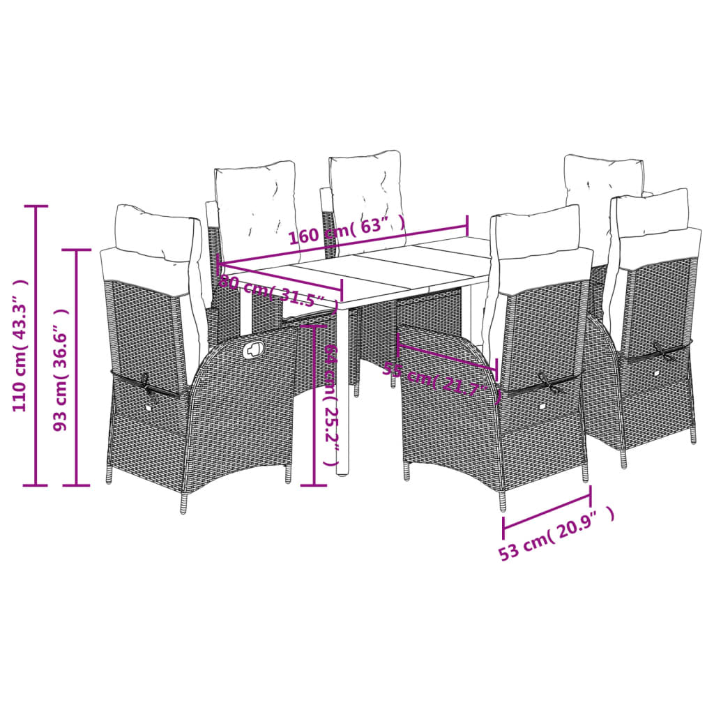 7 Piece Garden Dining Set with Cushions Grey Poly Rattan (US only)