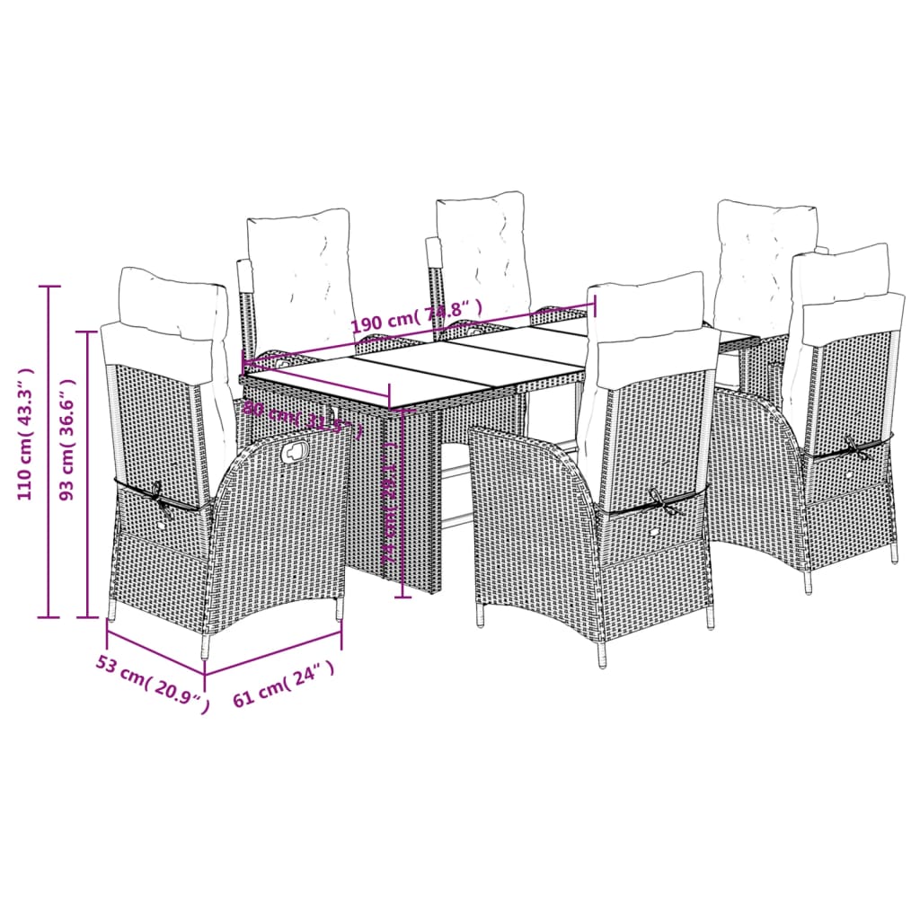 7 Piece Garden Dining Set with Cushions Grey Poly Rattan (US only)