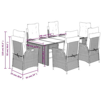 7 Piece Garden Dining Set with Cushions Grey Poly Rattan (US only)