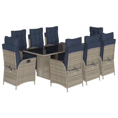 9 Piece Garden Dining Set with Cushions Grey Poly Rattan (US only)