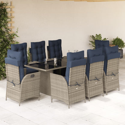 9 Piece Garden Dining Set with Cushions Grey Poly Rattan (US only)