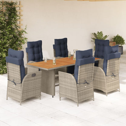 7 Piece Garden Dining Set with Cushions Grey Poly Rattan (US only)