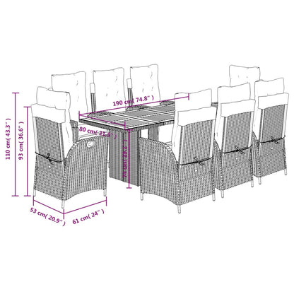 9 Piece Garden Dining Set with Cushions Grey Poly Rattan (US only)