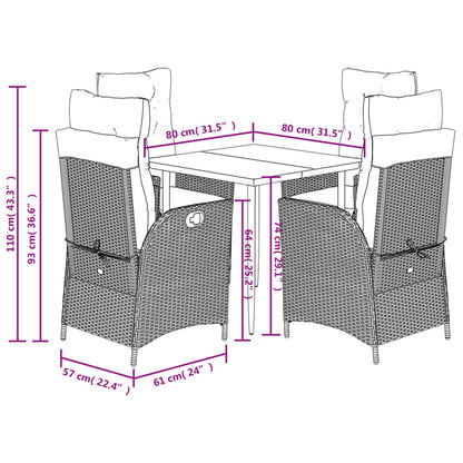 5 Piece Garden Dining Set with Cushions Grey Poly Rattan (US only)